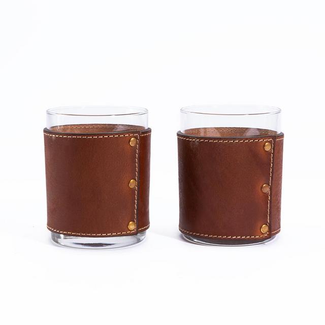 Leather Wrapped Rocks Glasses (set of 2) by Clayton & Crume