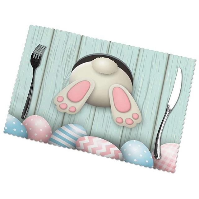 Funny Easter Bunny Cute Rabbit Eggs Placemats Set of 6 Heat-Resistant Washable Table Non-Slip Place Mat for Dining Table 12 X 18 Inches