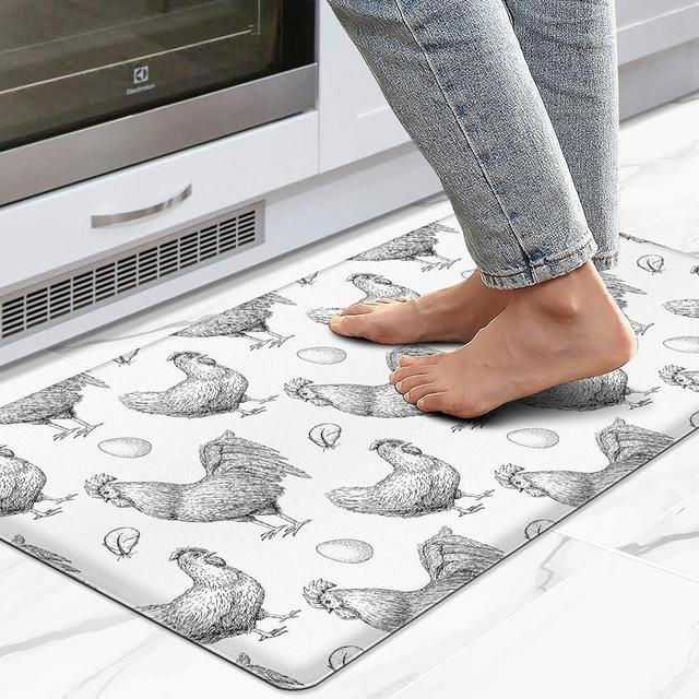 FYATHM Farmhouse Kitchen Mat Rooster Rugs for Kitchen Floor Anti Fatigue Mat for Standing Desk Office Kitchen Floor Mats Non Slip Waterproof Kitchen Matt for Standing 17.3"x29", Farmhouse