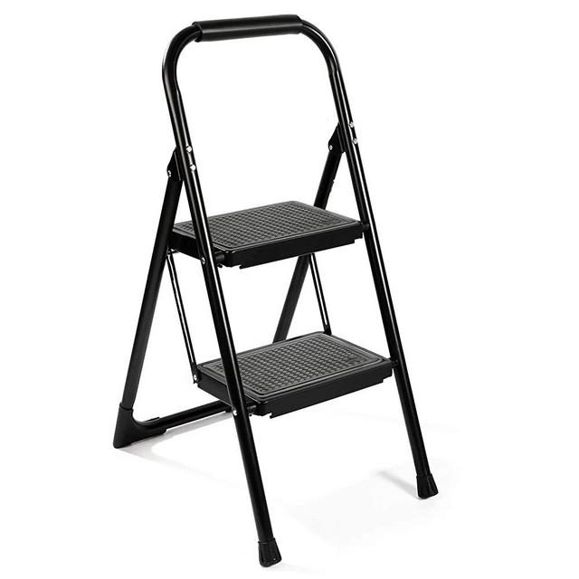 EFFIELER Step Ladder Ergonomic 2 Step Stool Folding Step Stool with Wide Anti-Slip Pedal 370 lbs Sturdy Step Stool for Adults Multi-Use for Household,Kitchen，Office Step Ladder Stool (Matte Black)