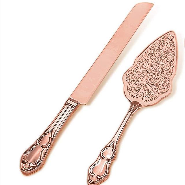 Strova Rose Gold Wedding Cake Server Set – Vintage Cake Cutting Knife and Server for Event Use