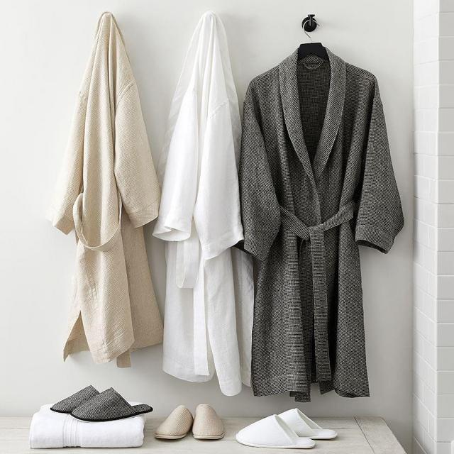 Charcoal Belgian Flax Linen Waffle Robe, Extra Small/Small