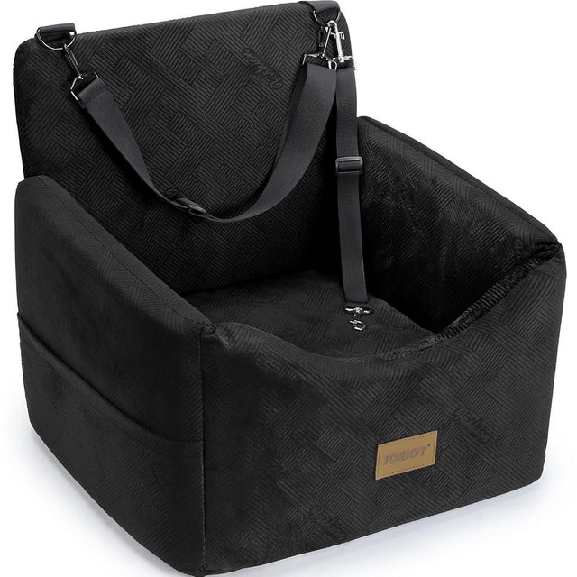 JOEJOY Dog Car Seats for Small Medium Dogs Under 35lbs, Dog Booster Seat with Detachable Washable Cover and Cushion, Memory Foam Pet Car Seat with Safety Belt and Storage Pockets (Black)