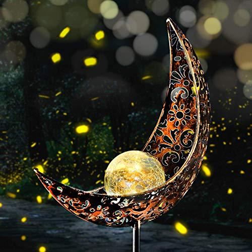 Garden Solar Light Outdoor Decorative, Moon Decor, Crackle Glass Ball Metal Garden Stake Light for Pathway, Lawn, Patio, Yard