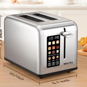 Mecity 2 Slice Toaster Touch Screen 1.5" Wide Slot, Stainless Steel Smart Bread Toaster for Bagel Muffin Waffle Gluten Free Breads, Timer, Defrost, Reheat, 120V 825W