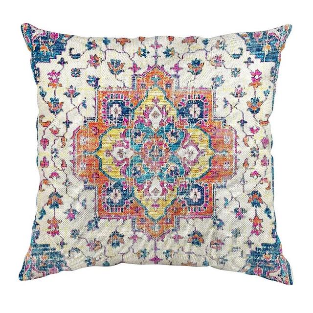 Knagsfa Boho Vintage Throw Pillow Cover Carpet Orange Blue Pattern Antique Ethnic Decorative Pillow Cases Home Decor Square 18x18 Inches Pillowcase