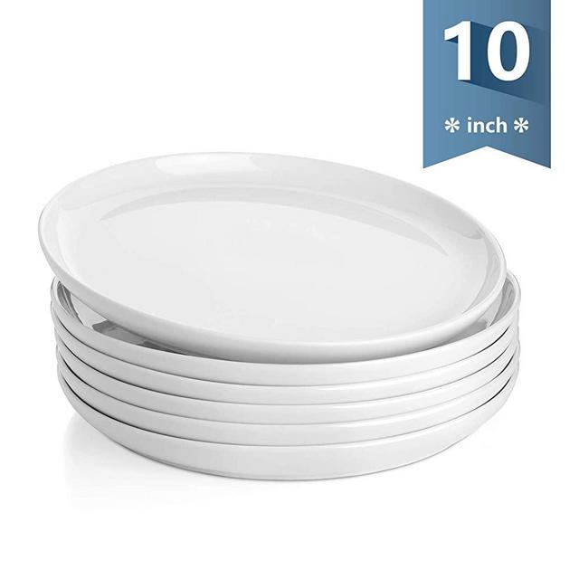 Sweese 154.001 Porcelain Round Dinner Plates - 10 Inch - Set of 6, White