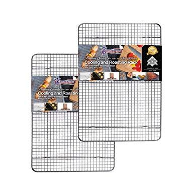 Commercial Grade Stainless Steel Cooling Rack, Thick-Wire Grid Fits Jelly Roll Pan Oven-Safe Rust-Resistant, Nontoxic for Roasting, Baking, Drying, Cooking (10” x 15” Set of 2)