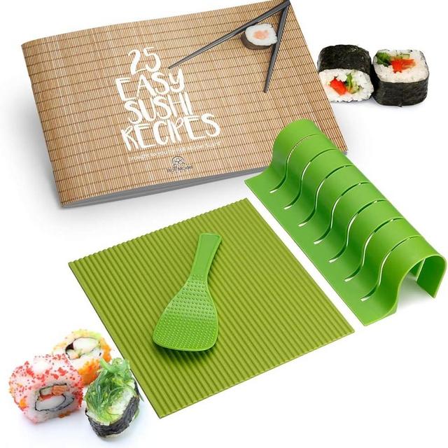 Sushi Making Kit - Home Cooking Gift Set for Kids and Adults - Silicone Sushi Roller With Recipe Book - DIY Sushi Maker Mold