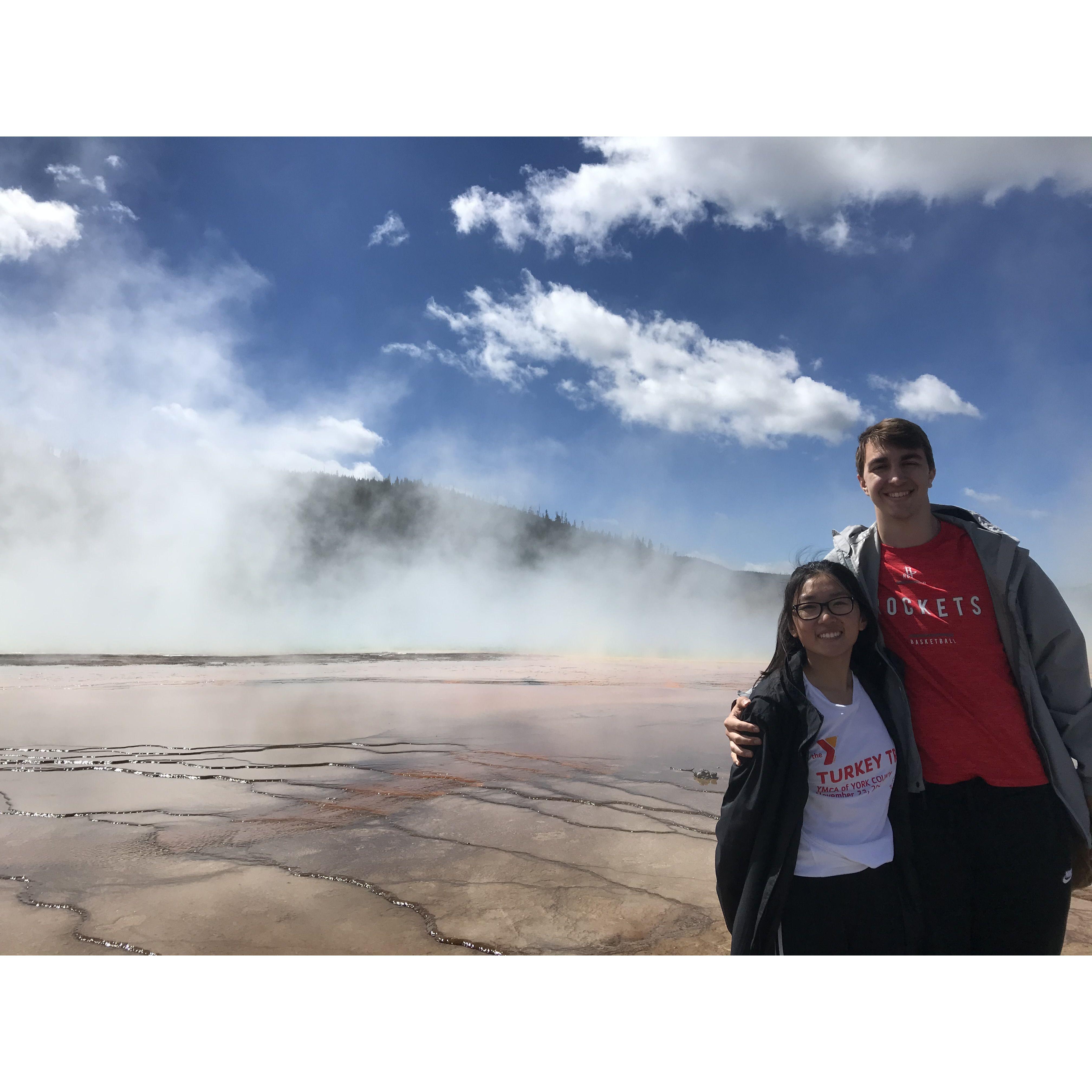 We explored Yellowstone and the Grand Tetons, stopping to see plenty of springs and lots of bison and elk!