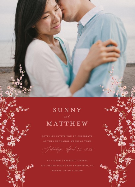 Sakura Photo | Dark Red | Zola Wedding Invitations