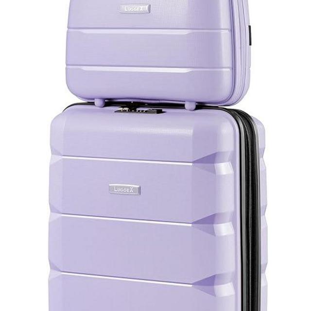 LUGGEX Carry on Luggage with Spinner Wheels, Lightweight Suitcase 2 Piece, Expandable (Purple, 14/20)