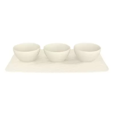 Villeroy & Boch Manufacture Rock Blanc 4-Piece Dip Bowl and Tray Set in White