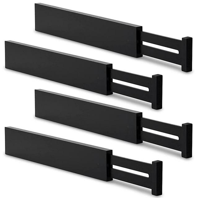 Utoplike 4 Pack Bamboo Kitchen Drawer Dividers,Adjustable Black Drawer Organizers,Spring Loaded,Works in Kitchen,Dresser,Bathroom,Bedroom,Drawer,Desk