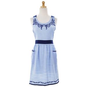 Embroidered Blue Floral Apron