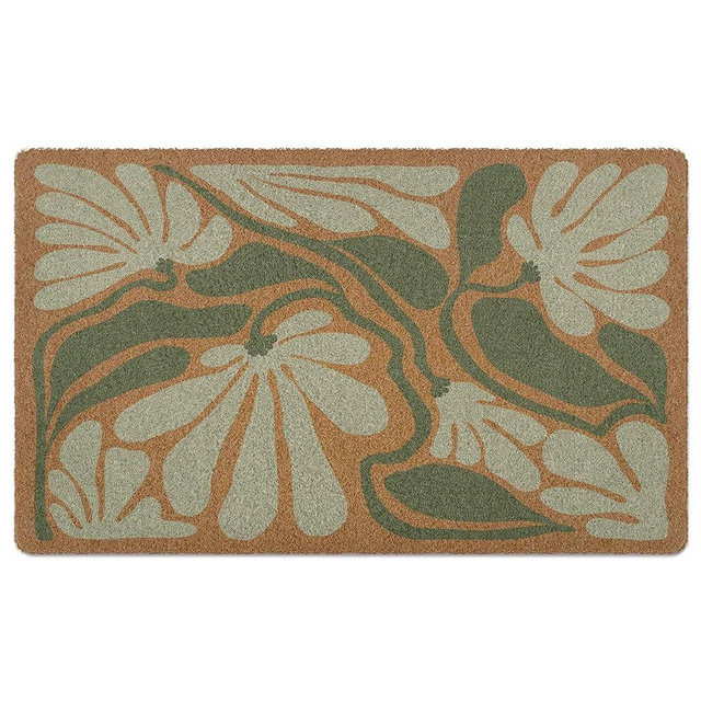 XLDLIOO Boho Floral Door Mat, Boho Doormat, Sage Green Abstract Flower Welcome Front Door Mat Indoor Outdoor Entrance, Floral Artificial Coir Doormats Rugs for Porch Patio Entryway Home Decor 30x17in