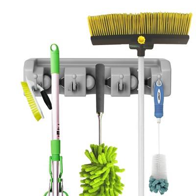 Hastings Home Broom and Mop Hanging Wall Holders - Gray, Set of 2