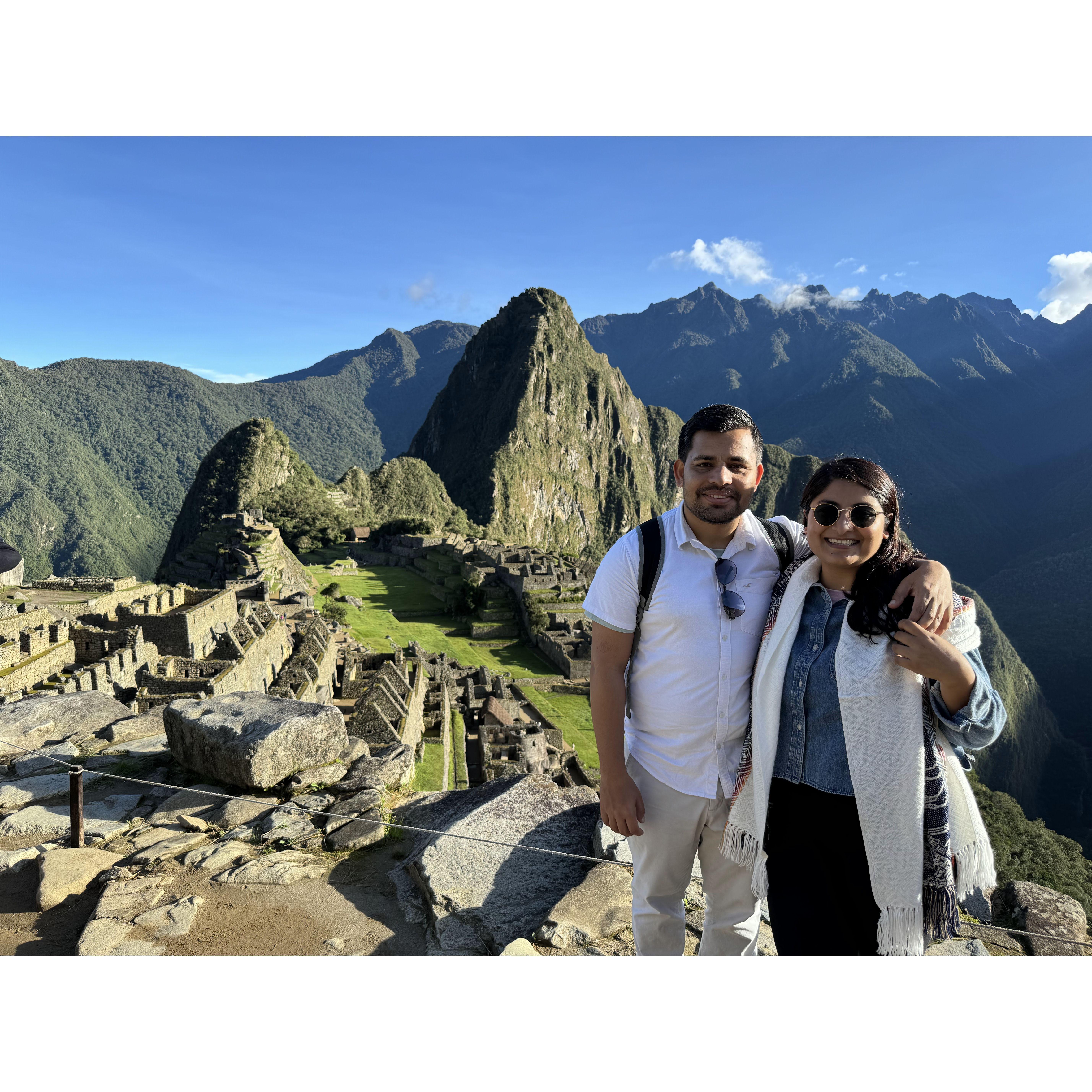 Sunrise at Machu Picchu. You can't tell from the photo that Keshav was running a fever and wasn't feeling his best.