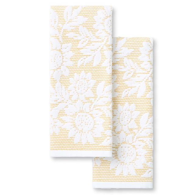 Martha Stewart Woodland Harvest Jacquard Sunflowers Kitchen Towel 2-Pack Set, 100% Cotton with Absorbent Honeycomb Texture, Decorative Kitchen Towels, Yellow, 16"X28"