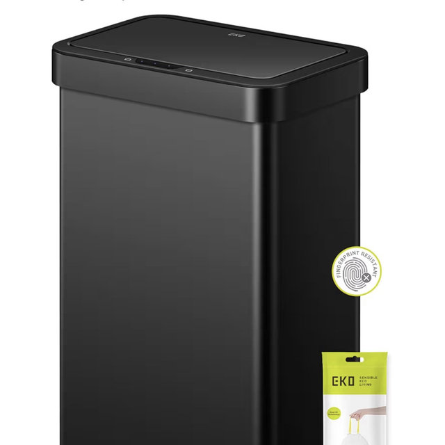 EKO EcoNova 13.2 Gallon/ 50L Automatic Sensor Kitchen Trash Can, Stainless Steel Touchless Garbage Bin with Soft-Close &Stay-Open Lid, Fingerprint-Resistant, Matte Black