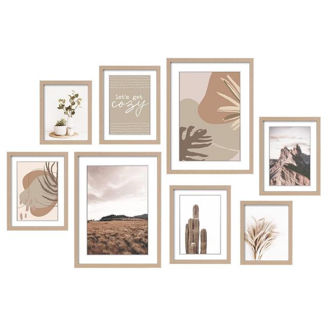 ArtbyHannah 8 Pack Modern Neutral Gallery Wall Frame Sets Decorative Art Prints Wood Picture Frame Collage Wall Art Decor for Home Decoration,Multi Size 11x14"x2,8x10"x4 ,6x8"x2