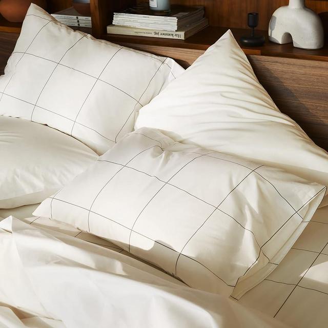 Brooklinen Luxury Percale Pillowcases - Set of 2, Standard Size in Window Pane - 100% Long Staple Cotton with Envelope Closure