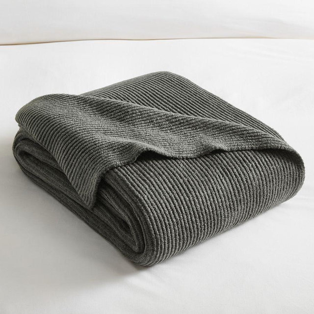 Reversible Rib Blanket , Charcoal, One Size