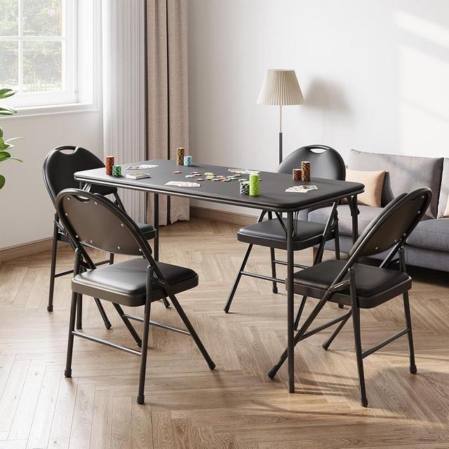 Homhougo 4FT Folding Table and Chairs Set of 5,Portable Card Table and Chairs,Padded Table & Chair Dining Set for Picnic, Event, Training,Indoor and Outdoor (Black)