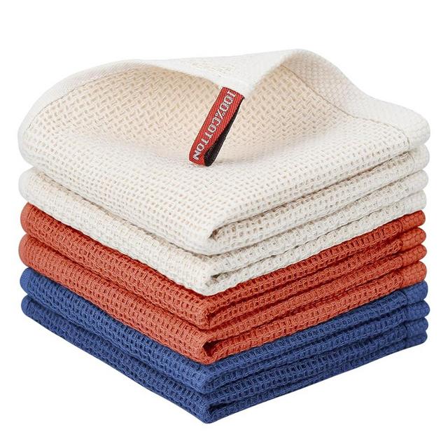Nialnant 100% Cotton Kitchen Dish Towels,Waffle Weave Dish Cloths for Washing Dishes,Soft Absorbent Dish Rags,Quick Drying Cleaning Rags-12x12 in, 6 Pack