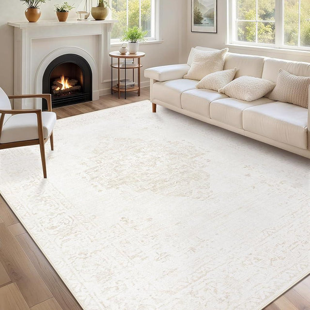 6x9 Area Rugs for Living Room: Washable Vintage Large Retro Rug Soft Non-Slip Indoor Low Pile Carpet for Bedroom Dining Room Nursery Office (Beige, 6' x 9')