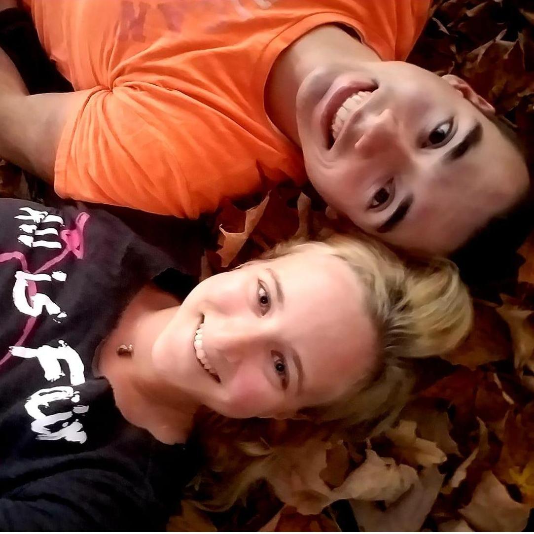 New Englanders in a leaf pile