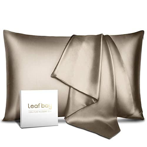 Leafbay 100% Pure Mulberry Silk Pillowcase for Hair & Skin -Allergen Proof Dual Sides 600 Thread Count Silk Bed Pillow Cases with Hidden Zipper,1 Pack Standard Size