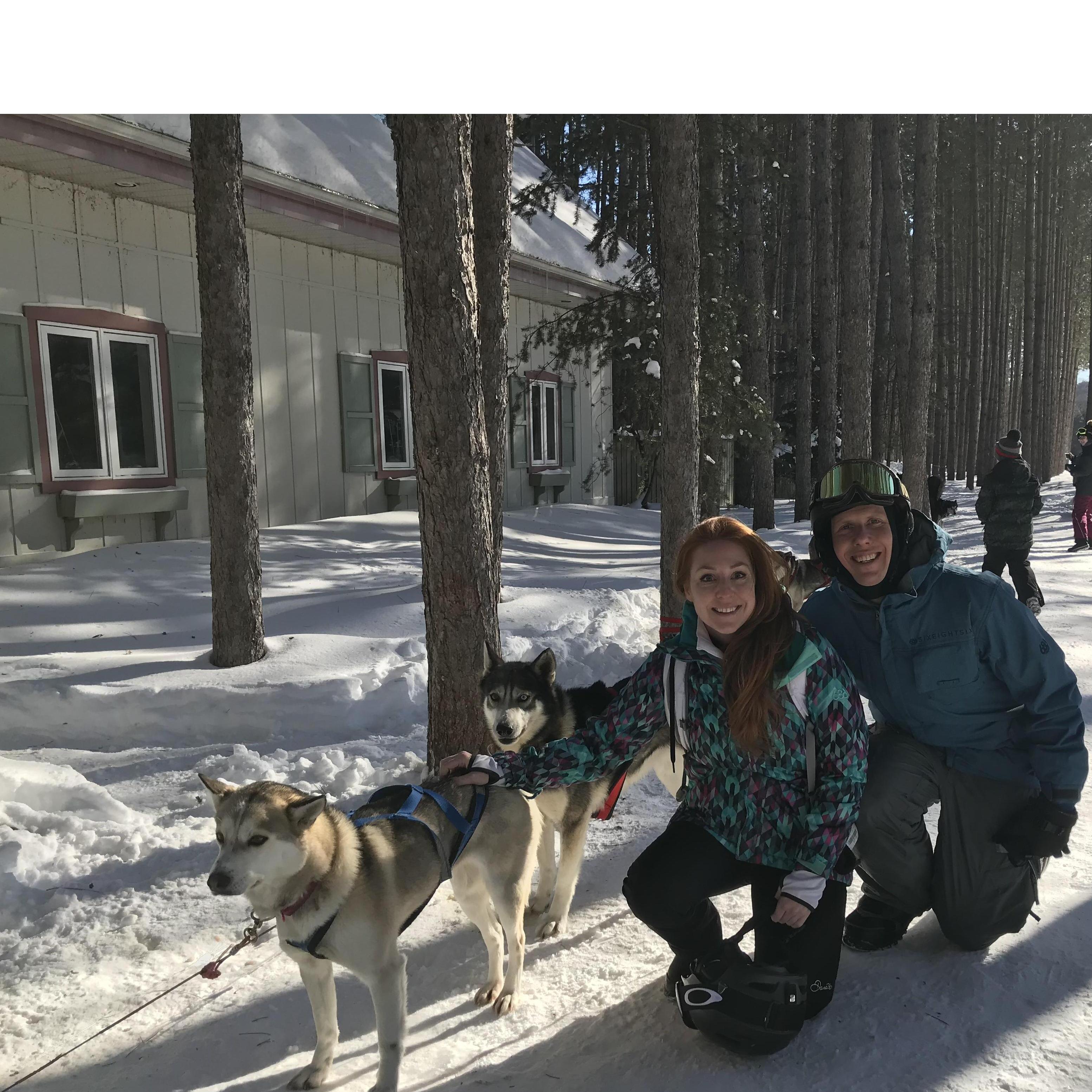 Taking a break from the slopes to ride with the puppies at Mont Tremblant!