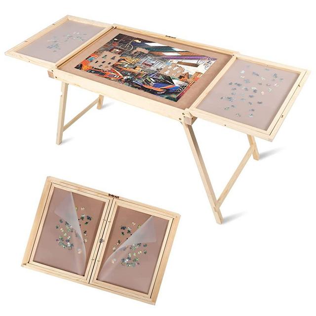 Lavievert Jigsaw Puzzle Table for Adults, Wooden Portable Puzzle Board with Cover, Large Folding Puzzle Table with Sorting Trays & Legs for Puzzles Up to 1,500 Pieces