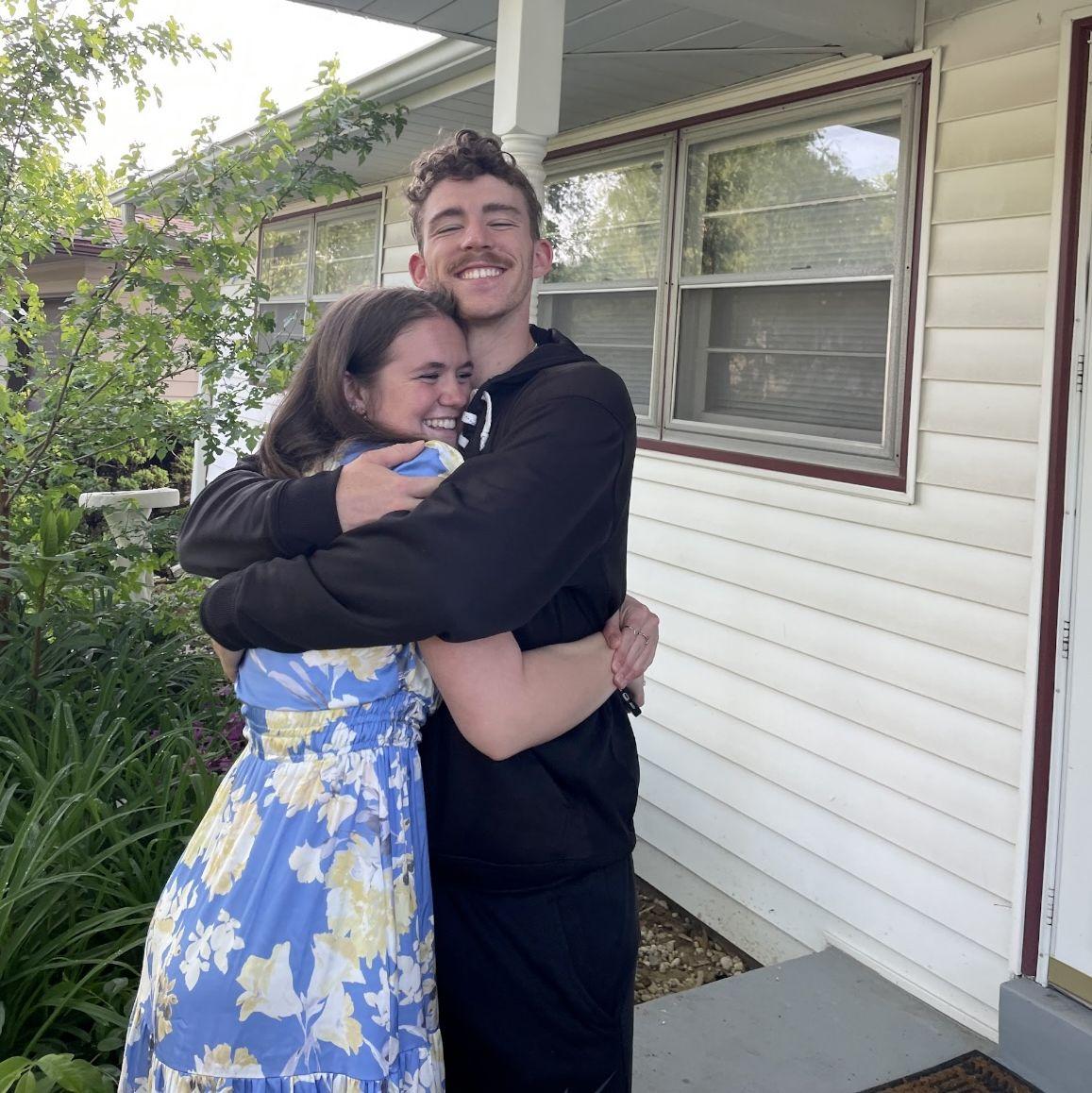Morgan surprised Isaac in Saint Charles! She showed up inside of a box on his porch. He was so surprised!