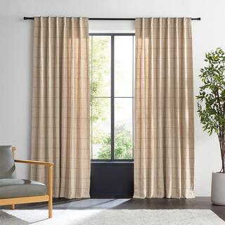 Linen Pinstripe Grid Window Curtain Panel