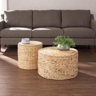 Satalia 2-Piece Round Water Hyacinth Storage Tables Set