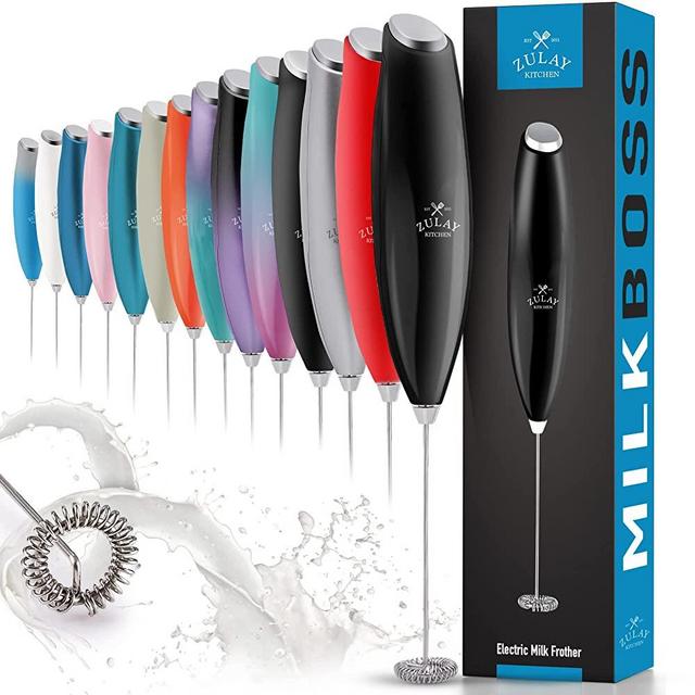 Zulay New Titanium Motor Milk Frother (Without Stand) - Handheld Frother Whisk, Milk Foamer Frother, Mini Blender and Electric Mixer for Coffee, Frappe, Latte, Matcha, Budget No Stand - Metallic Black