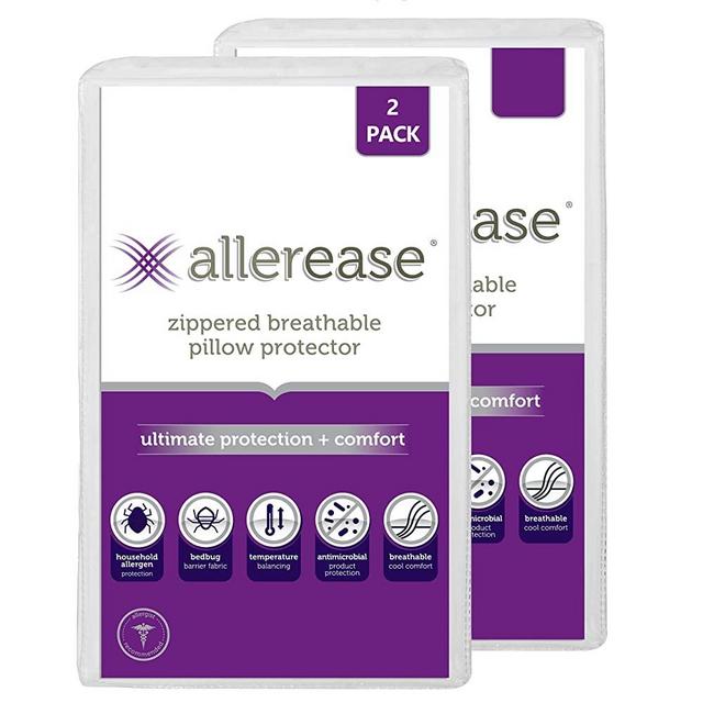 AllerEase Ultimate Protection & Comfort Temperature Balancing Pillow Protector – Zippered, Antimicrobial, Allergist Recommended Prevent Collection of Dust Mites and Allergens, King-2 Pack, White