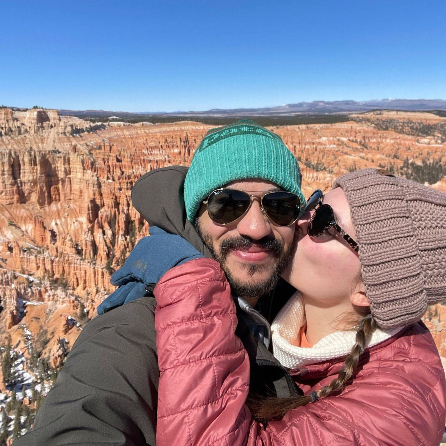 On our very first van trip together! This was a chilly day at Bryce Canyon.