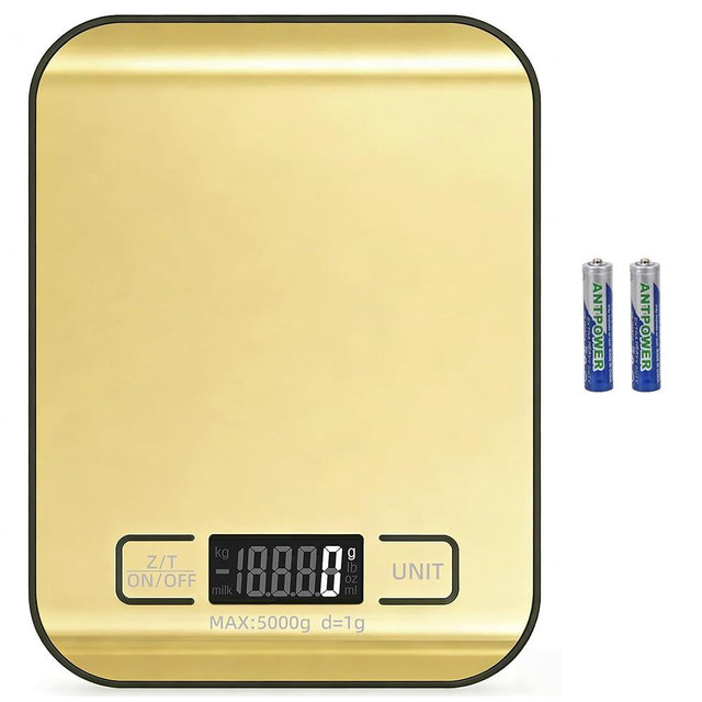 Selegere Digital Shipping Scale,Stainless Steel Panel, Accurate Portable Postal Scale for Packages, Small Business,Kitchen, Food, Handmade, Liquids, and Boutique (Mirror Gold Battery(5kg/1g))