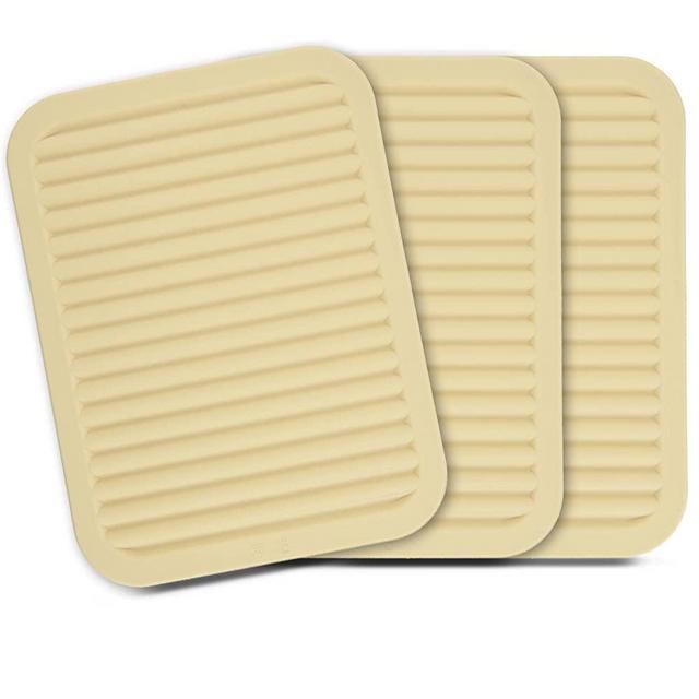 Kalsreui Trivets for Hot Dishes, Versatile Silicone Trivet Hot Pad for Kitchen, Dish Mat and Pot Holder for Counter, Beige Kitchen Heat Resistant Mat, Tabletop Trivets for Hot Pots and Pans Pack 3