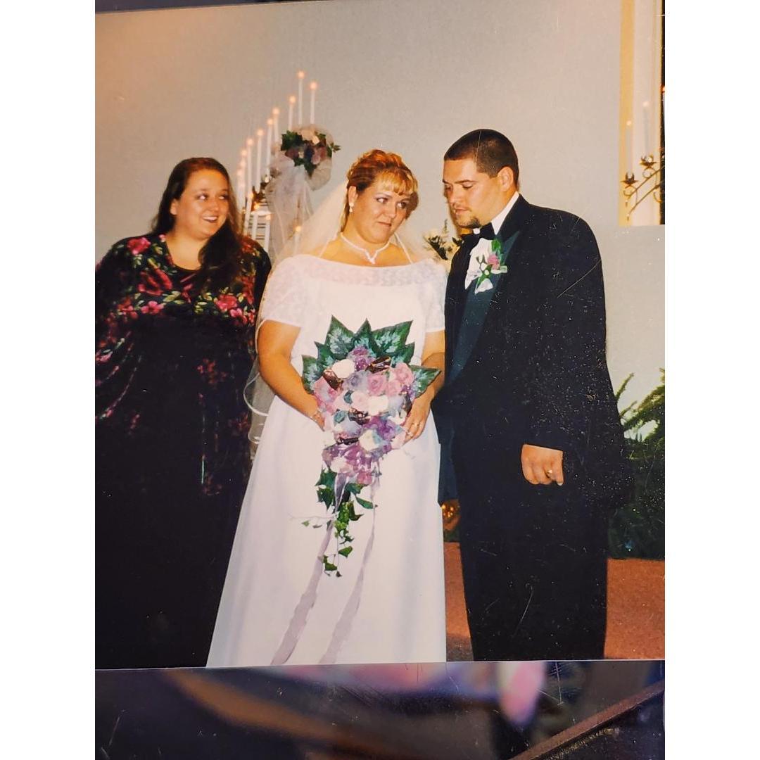 My bridesmaid Crystal and Bryan Gasperson at their wedding back in 2002