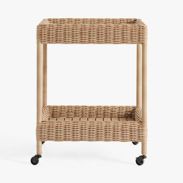 Huntington Wicker 26" Outdoor Rolling Bar Cart, Natural