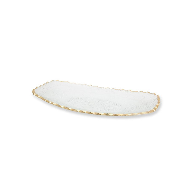 Classic Touch 16"L Glass Oblong Tray With Gold Edge