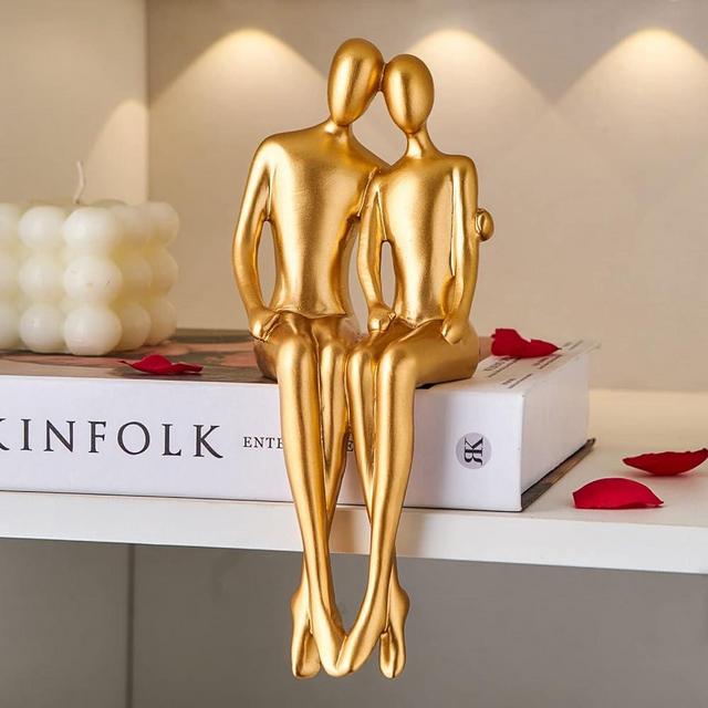 TIMEBUS Gold Decor, Modern Home Decor, Golden Resin Couple Statue, Abstract Art Figurines Sculptures for Living Room Bedroom Office Shelf Decoration, Collectibles