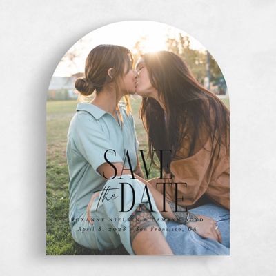White Arch Wedding Save the Date - Kosrae Portrait