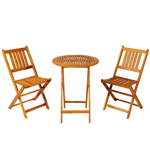 Outsunny 3 Piece Folding Acacia Wood Patio Bistro Set Table and Chairs