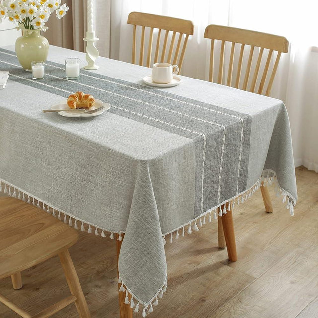 JIALE Tablecloths for Rectangle Tables,Cotton Linen Table Cloth Waterproof Tablecloth Wrinkle Free Farmhouse Dining Table Cover,Soft Fabric Table Cloths with Tassels,Grey,55" X 70",4-6 Seats