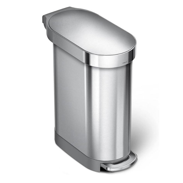 simplehuman 45 Liter / 12 Gallon Slim Hands-Free Kitchen Step Trash Can, Brushed Stainless Steel